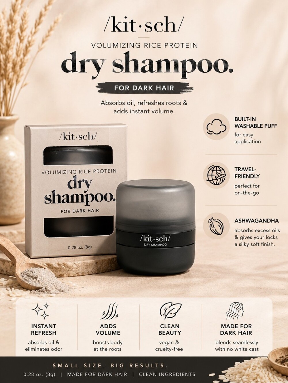 Kitsch Volumizing Rice Protein Dry Shampoo for Dark Hair